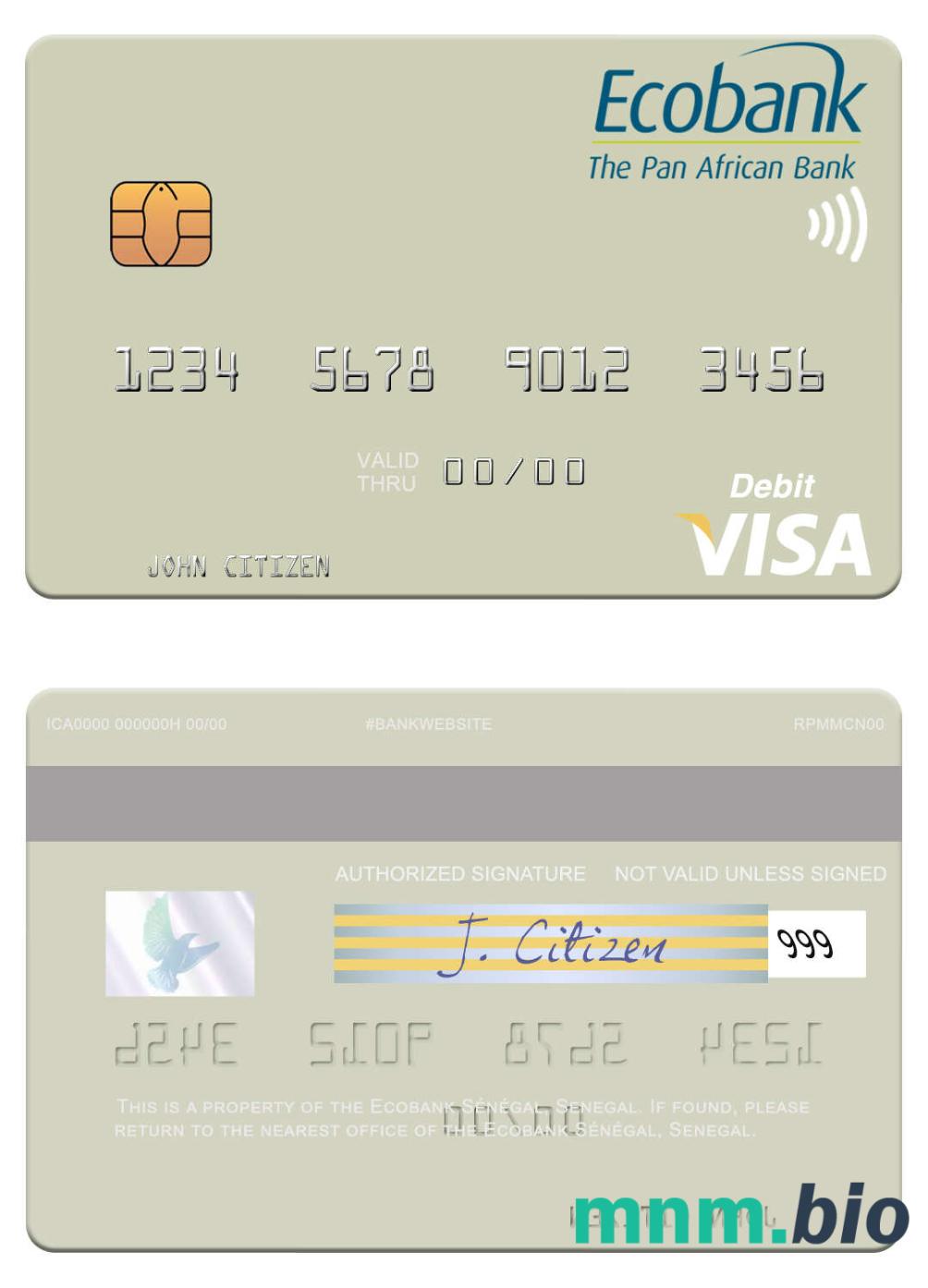 Senegal Ecobank Sénégal visa debet karta przykład w formacie PSD